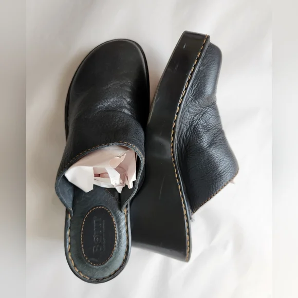 Born Black Leather Wedge Clog - Women's Slip-On Size 10 - Picture 3 of 5